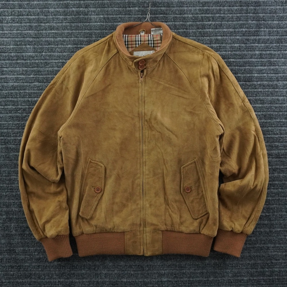 Alan Michaels Bomber Jacket 40 Tan Suede Leather Vintage 90s Nova CheckLined Zip